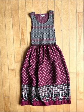 Max Studio Burgundy & Black Patterned Sleeveless Fit & Flare Dress – Size Small